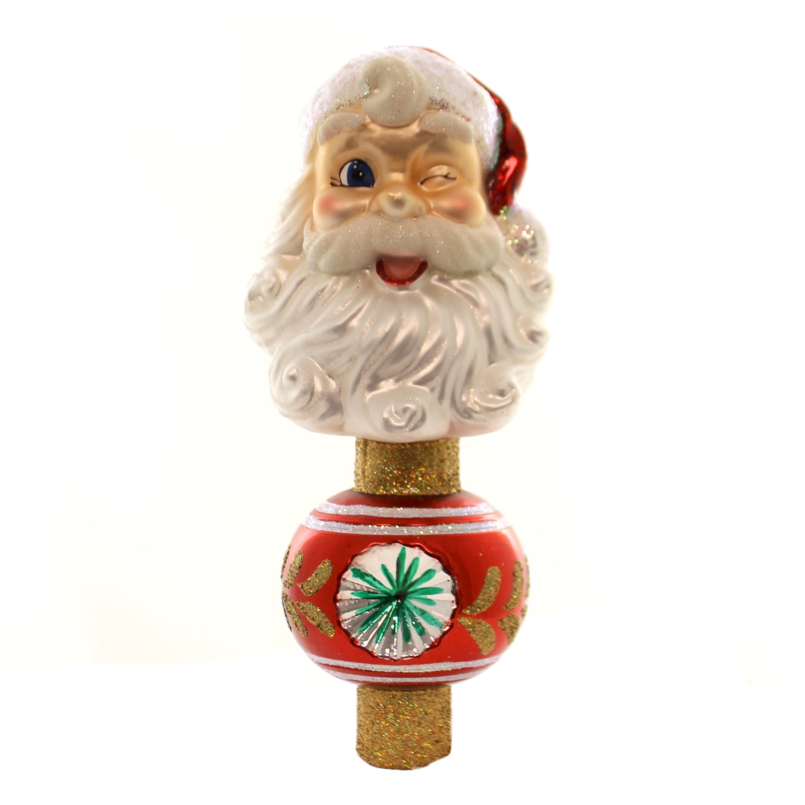 Old World Christmas WINKING SANTA TREE TOP Glass Finial Christmas Jolly