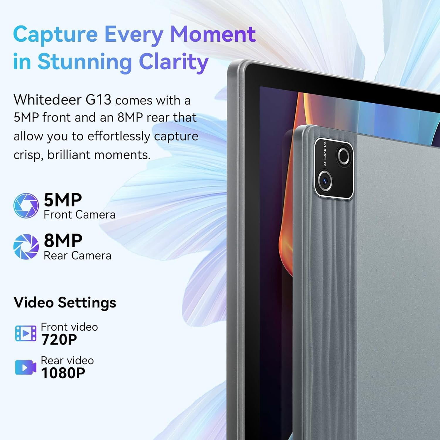 AEEZO Android 15 10 Inch Tablet, 30GB+128GB+1TB TF Expandable, Octa Core, Widevine L1, Wi-Fi 6G BT 5.3, 6200mAh Battery, 5+8MP Camera, Support Computer Mode - Gray