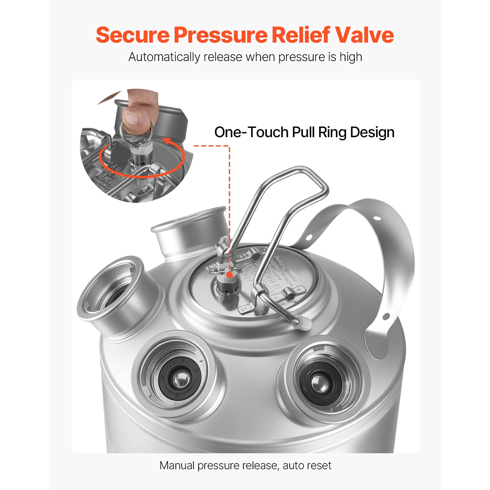 KFFKFF 5 Gallon/19L Cleaning Keg with 4 D Coupler Connections & Rubber Base, Stainless Steel Beer Line Cleaning Kit for Kegerators