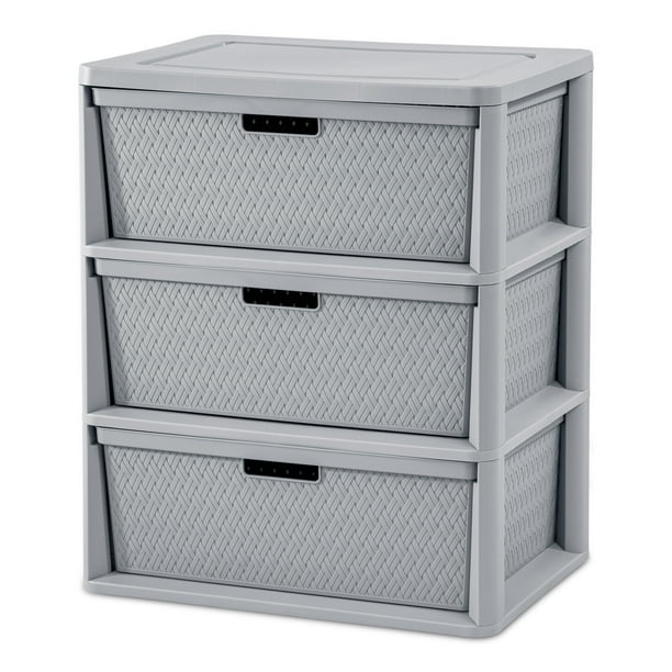 Sterilite Wide 3 Drawer CrossWeave Tower Cement