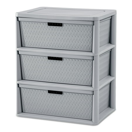 Sterilite Wide 3 Drawer Cross-Weave Tower Cement