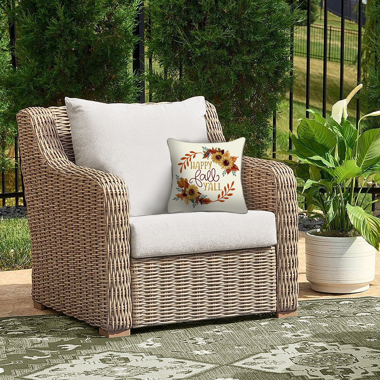 Mainstays 16" x 16" Reversible Happy Fall Ya'll Decorative Outdoor Throw Pillow, Multi, 1 Count