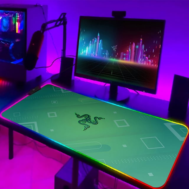 Alfombrilla de ratón Razer RGB grande para juegos de Anime, alfombrilla LED para ratón, accesorios para jugadores, alfombrilla de escritorio para PC con mesa LOL retroiluminada LIUWENJING unisex