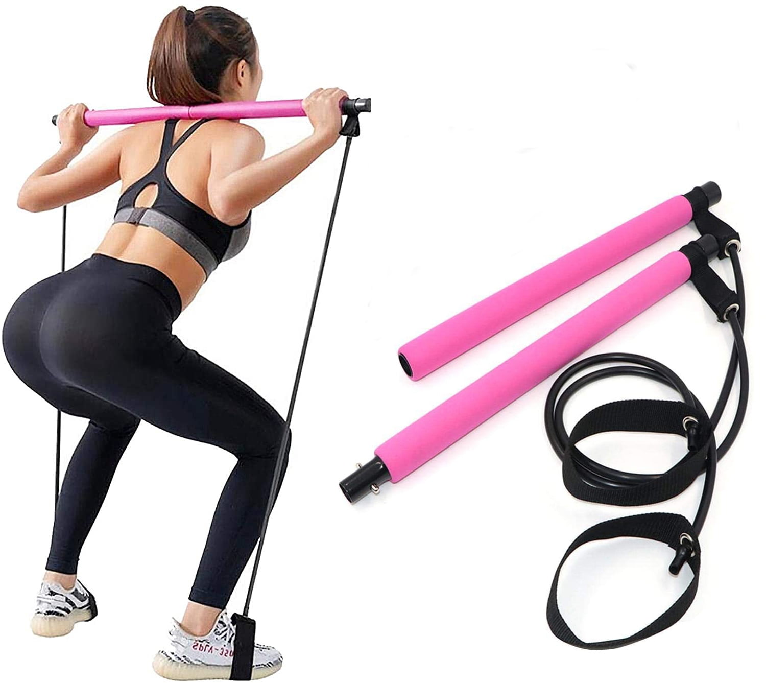 DREAM HORSE Pilates Exercise Resistance Bands Yoga Pilates Bar Kit Muscle Toning Bar Portable Home Gym Pilates Body Shaping Pilates Stick with Foot Loop for Full Body Workout 