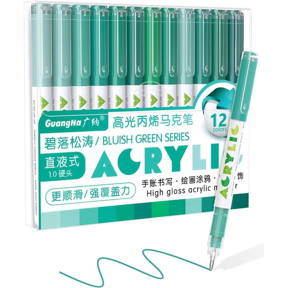Guangna Stylos Gel Acrylique 12 Couleurs, Stylos de Couleur pour Journal, Livres de Coloriage, Calligraphie, Prise de Notes et Bricolage, Pointe Stylo à Bille Roulante