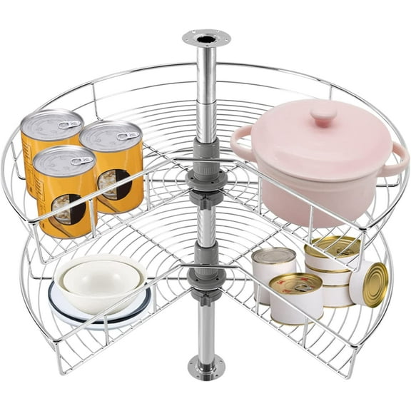 24'' 2 Tier Kitchen Corner Pantry 270° Rotating Kidney Shaped Storage Cabinet Storage Rack Corner Organizer Adjustable Height Blind Corner Cabinet for Kitchen Storage (24 inch)