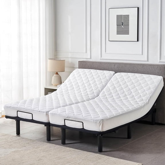 Split King Mattress Cover Waterproof Quilted Soft Padded Fitted Protector Fits Up to 16 Inch Adjustable Beds for Home Use