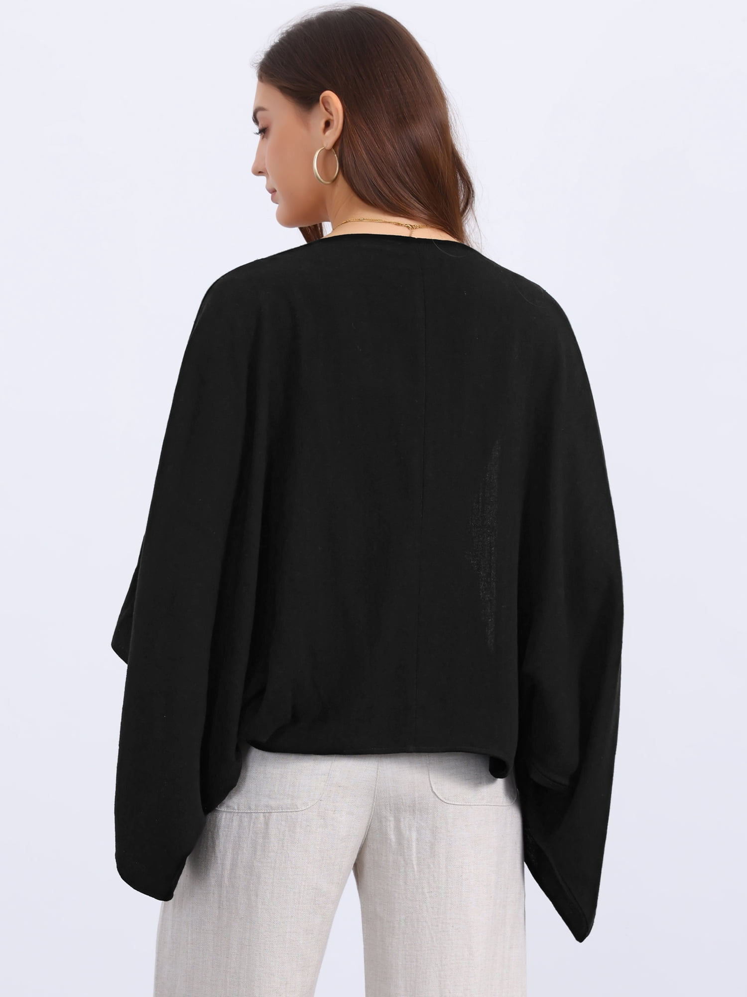 DARING DIVA Women's Linen Cardigan 3/4 Sleeve Open Front Lightweight Shrug XL Black
