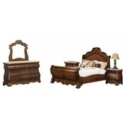 Cherry Finish Wood Queen Bedroom Set 5Pcs Traditional Cosmos Furniture Cleopatra