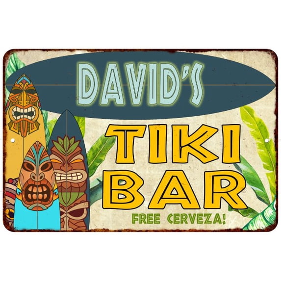 David's TIKI BAR Island Sign Metal Wall Decor 12 x 18 Matte Finish Metal 112180058118