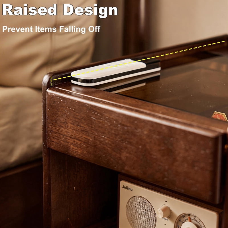 1PCS Solid Wood Nightstand with Drawers and Pull-Out Panel, Bedside Storage Table with Glass Flip Top, Sofa Side Table
