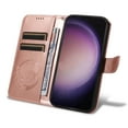 thumbnail image 6 of Compatible With Samsung Galaxy S25 Ultra Wallet Phone Case,Embossed Butterfly Designing,With Wrist Strap,Card Slots,Kickstand,PU Leather Flip Shockproof Anti-fall Phone Case Cover,Rosegold, 6 of 9