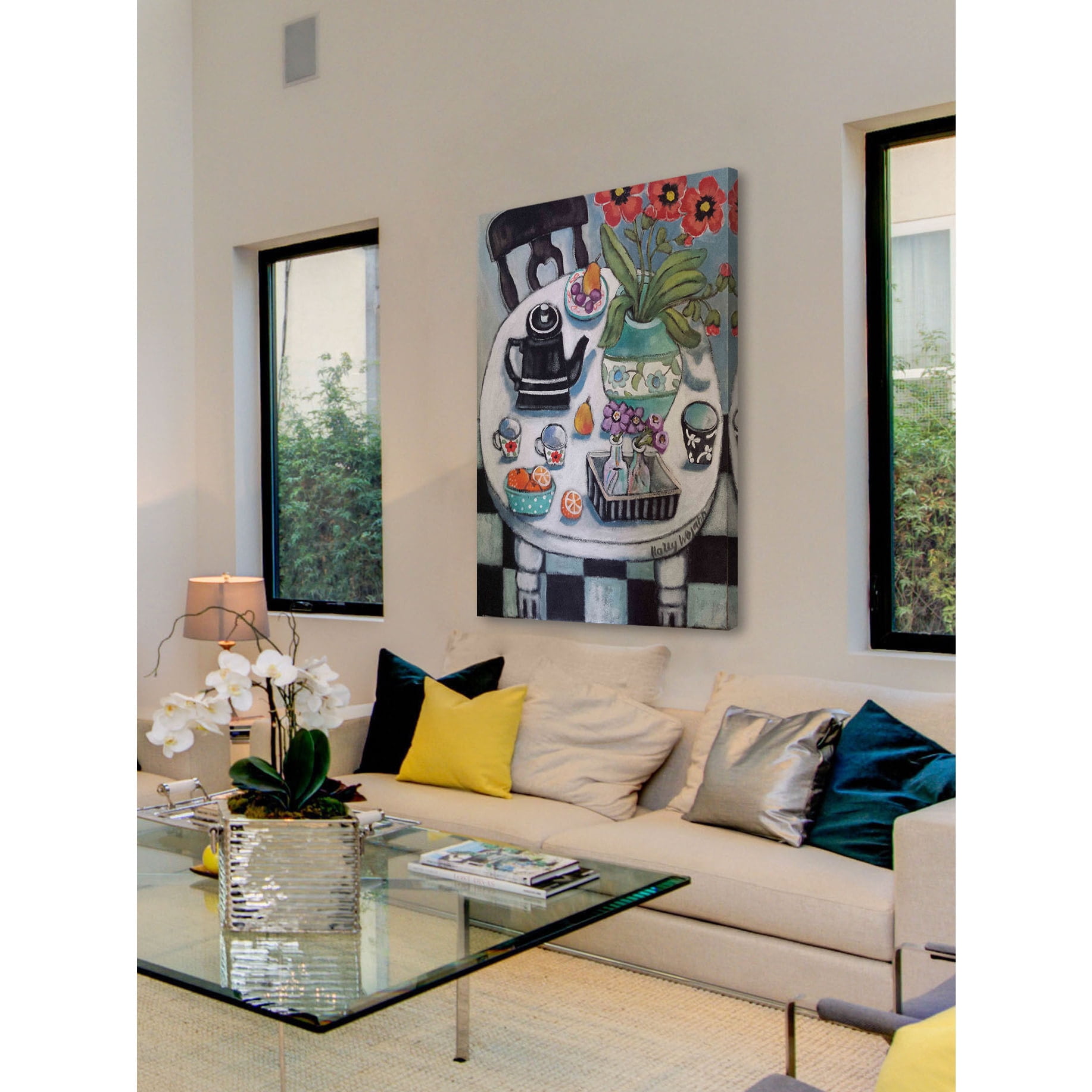 Marmont Hill "Fruit and Flowers on White Table" Painting Print on Canvas