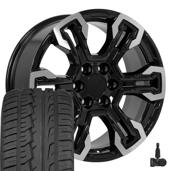 OE Wheels CV65 20 Inch Rims and Tires Fit Silverado 1500 ZR2 Style  20x9 Gloss Black Machined - Hollander 14089 - iMove Gen 2 275/55-20 (Set of 4)
