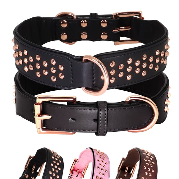Didog Wide Leather Studded Dog Collar Heavy Duty Rivets Adjustable for Medium Large Dogs