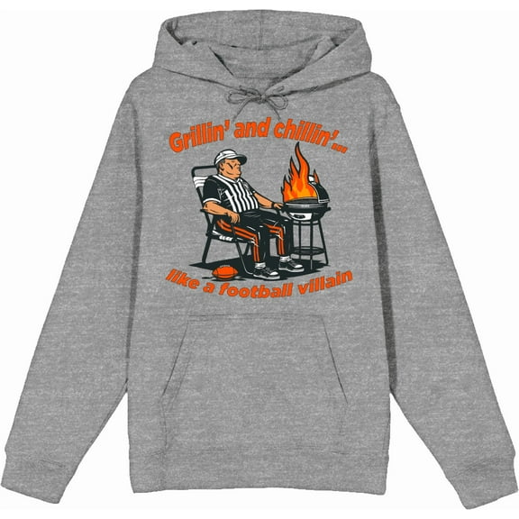 Grillin' and Chillin' Like A Football Villain Adult Heather Gray Long Sleeve Hoodie-3XL