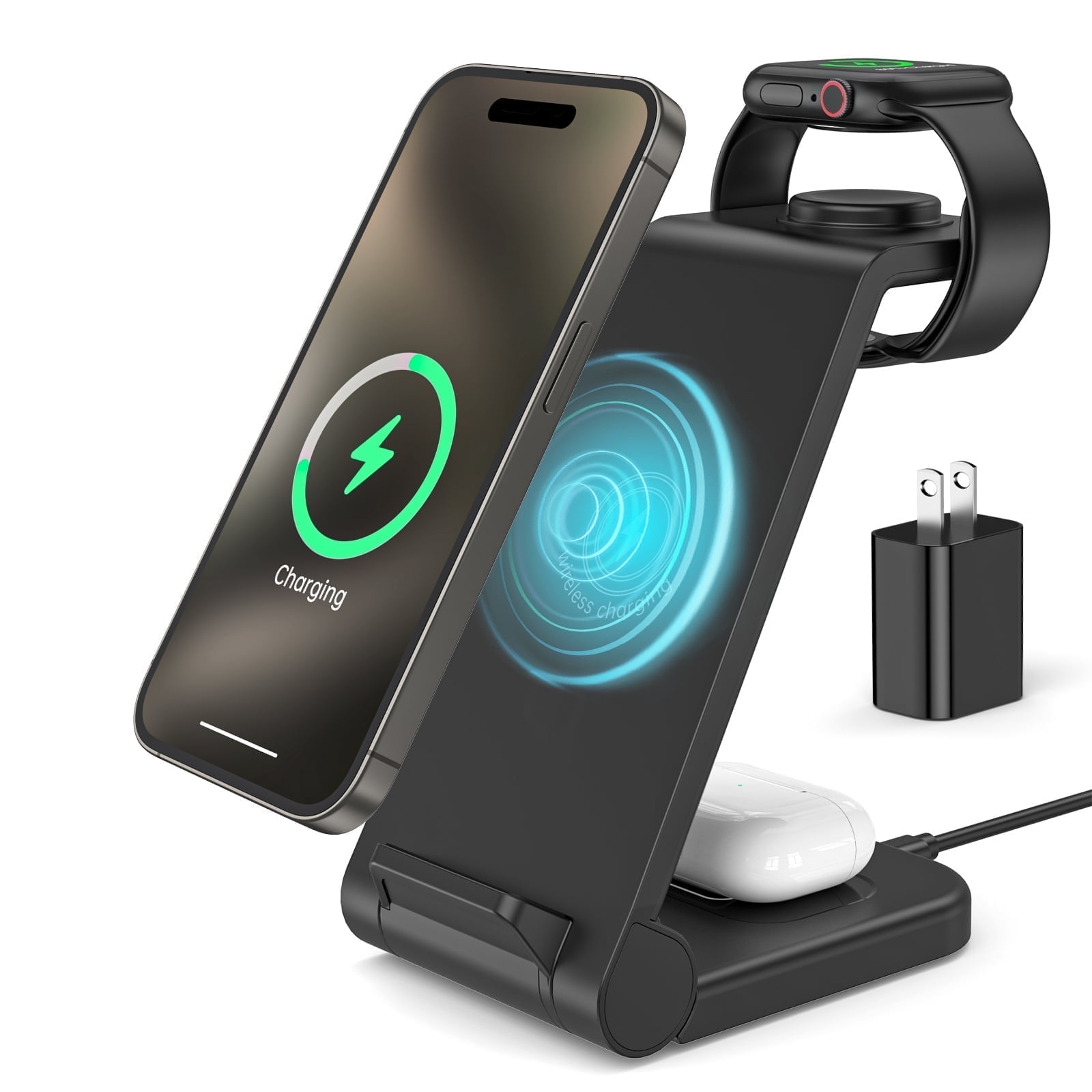 2025 Wireless Fast Charger for Apple, Android Charging Station, 3 in 1 Travel Charger for Multiple Devices,Compatible for iPhone 17 16 15 14 13, Apple Watchs, Air pods, Gift Idea, Home, Office Use