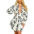 thumbnail image 1 of Seyurigaoka Women Irregular Hem Dress Letter Print Long Sleeve Midi Dress, 1 of 8