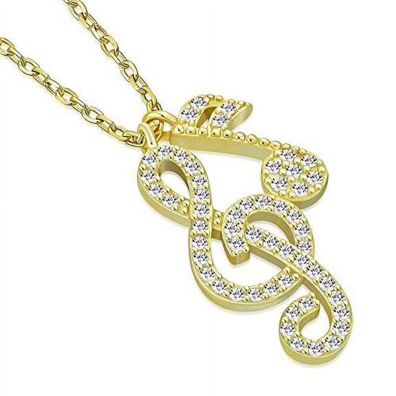 My Daily Styles Womens 925 Sterling Silver CZ Musical Notes Pendant Necklace (Yellow)