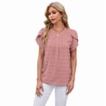 thumbnail image 2 of Women Summer V Neck Ruffle Short Sleeve Blouse Dot Flowy Shirt Tunic Top Pink L, 2 of 9