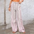 thumbnail image 2 of Casual Pants for Women Drawstring Striped Loose Wide Leg Trousers with Large Pockets, 2 of 5