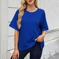 thumbnail image 2 of Hulanddfd Women's Tops Solid Crew Neck Short-Sleeve Pullover Sweatshirt Blue Size L, 2 of 8