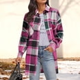 thumbnail image 2 of HongQid Womens Plaid Shacket Jacket Fall Spring Fashion Long Sleeve Button Up Flannel Shirt Clothing, 2 of 5
