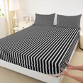 thumbnail image 5 of Castle Fairy Monochrome Linear Stripe King Sheets 4pcs,Mid Century Vertical Line Bedding,White Black,1 Flat Sheet, 1 Fitted Sheet and 2 Pillowcases, 5 of 7
