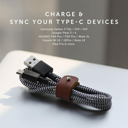 Native Union Belt Cable USB-C to USB-A - 4ft Ultra-Strong Cable with Leather Strap (Zebra)
