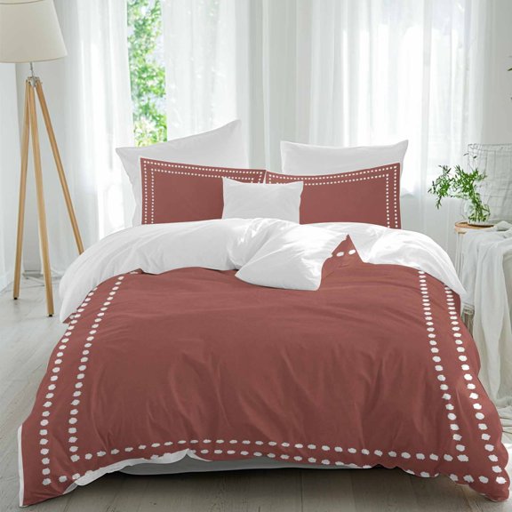 Duvet Cover Twin Size 3 Piece Bedding Set, Minimalist Brown Background Soft Breathable Comforter Cover with 2 Pillow Shams, White Square Frames Luxury Duvet Covers with Zipper Closure