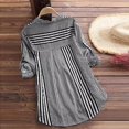thumbnail image 3 of Women Plus Size Three Quarter Striped Print V-Neck Loose Fit Top T-Shirt Blouse, 3 of 5