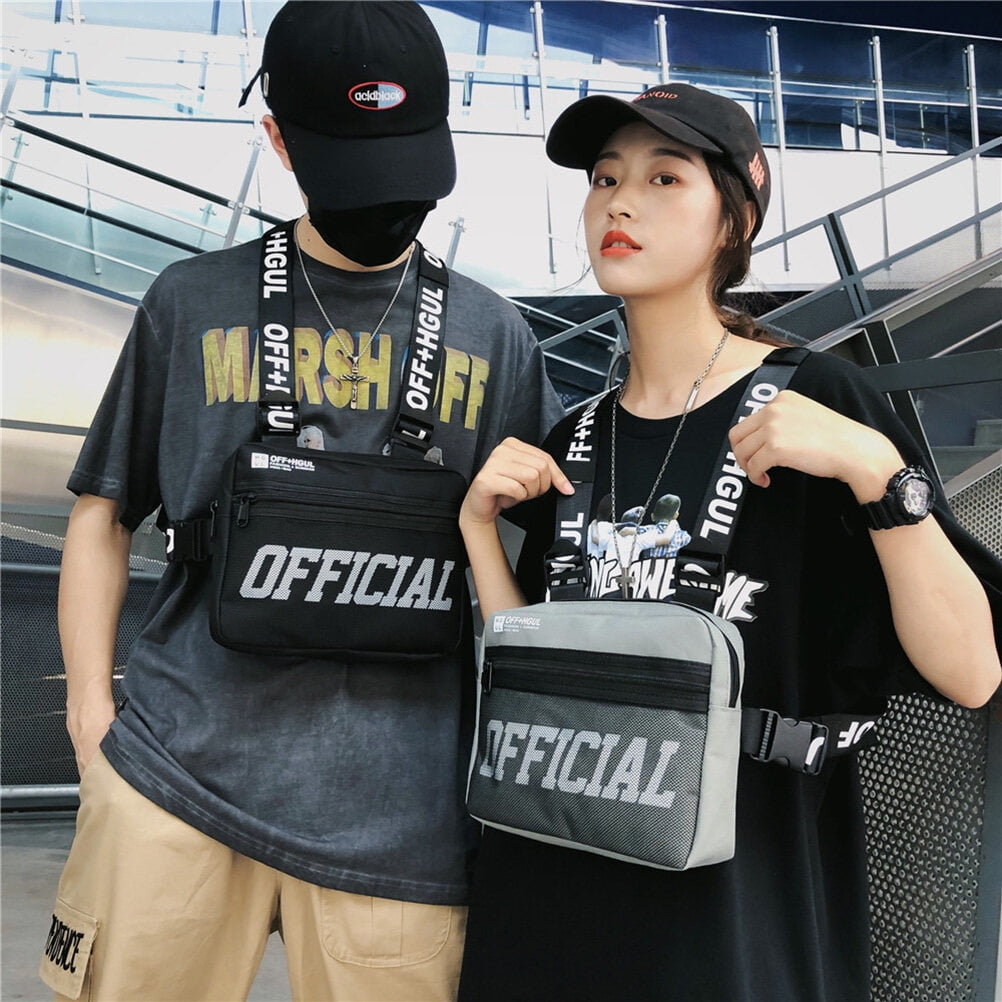 Chest Bag Hip Hop Streetwear Men s Vest Bags Adjustable Hand Free Rig Waistcoat Crossbody Women Accessories Waist Pack Outdoor Dark Gray