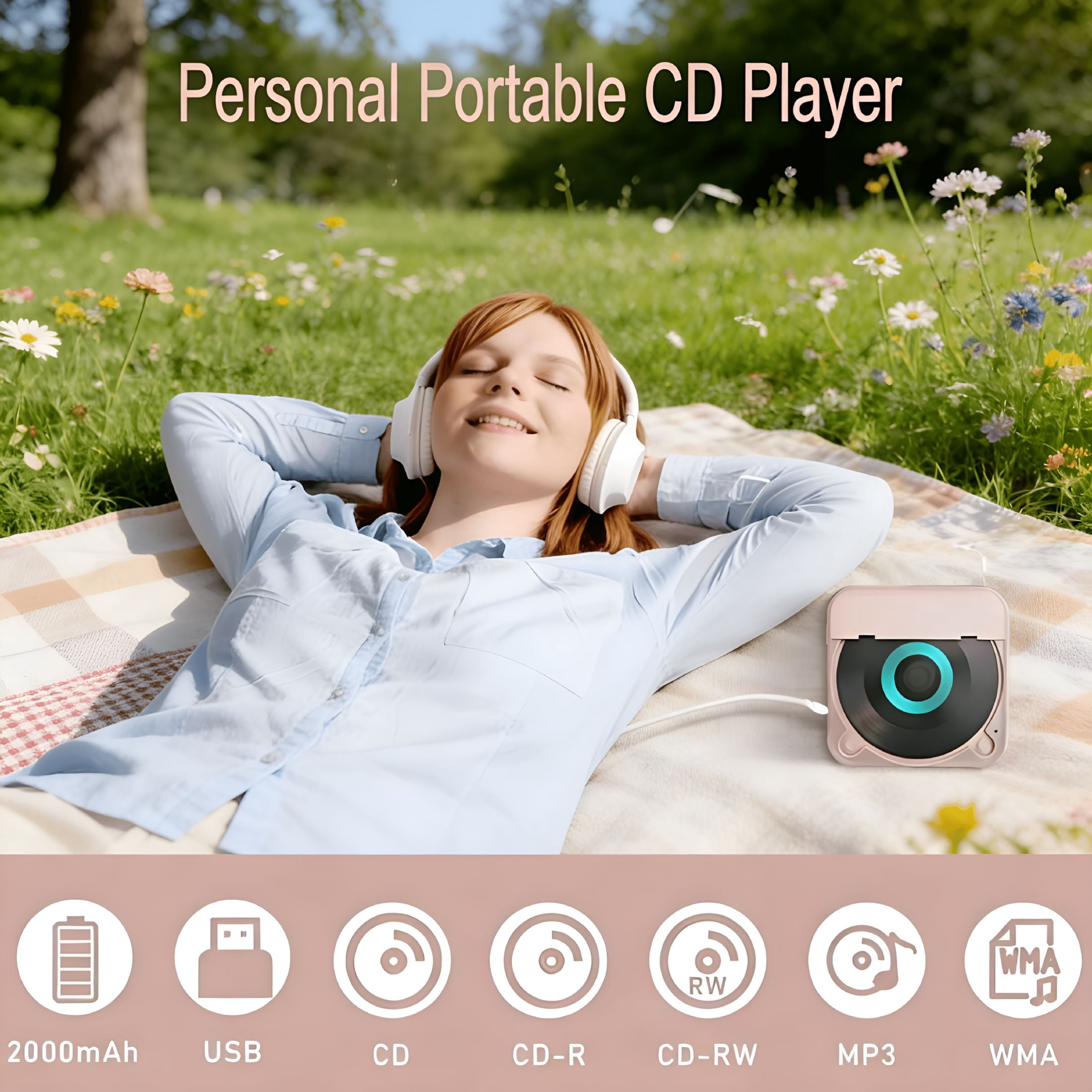 GJX 2026 New Cd Player with Bluetooth,Rechargeable Compact Cd Player Built-In Hifi Speakers,Portable Cd Player for Home/Car,Supports Cd/Aux/Usb and Repeat Modes,Headphones,Lcd Screen