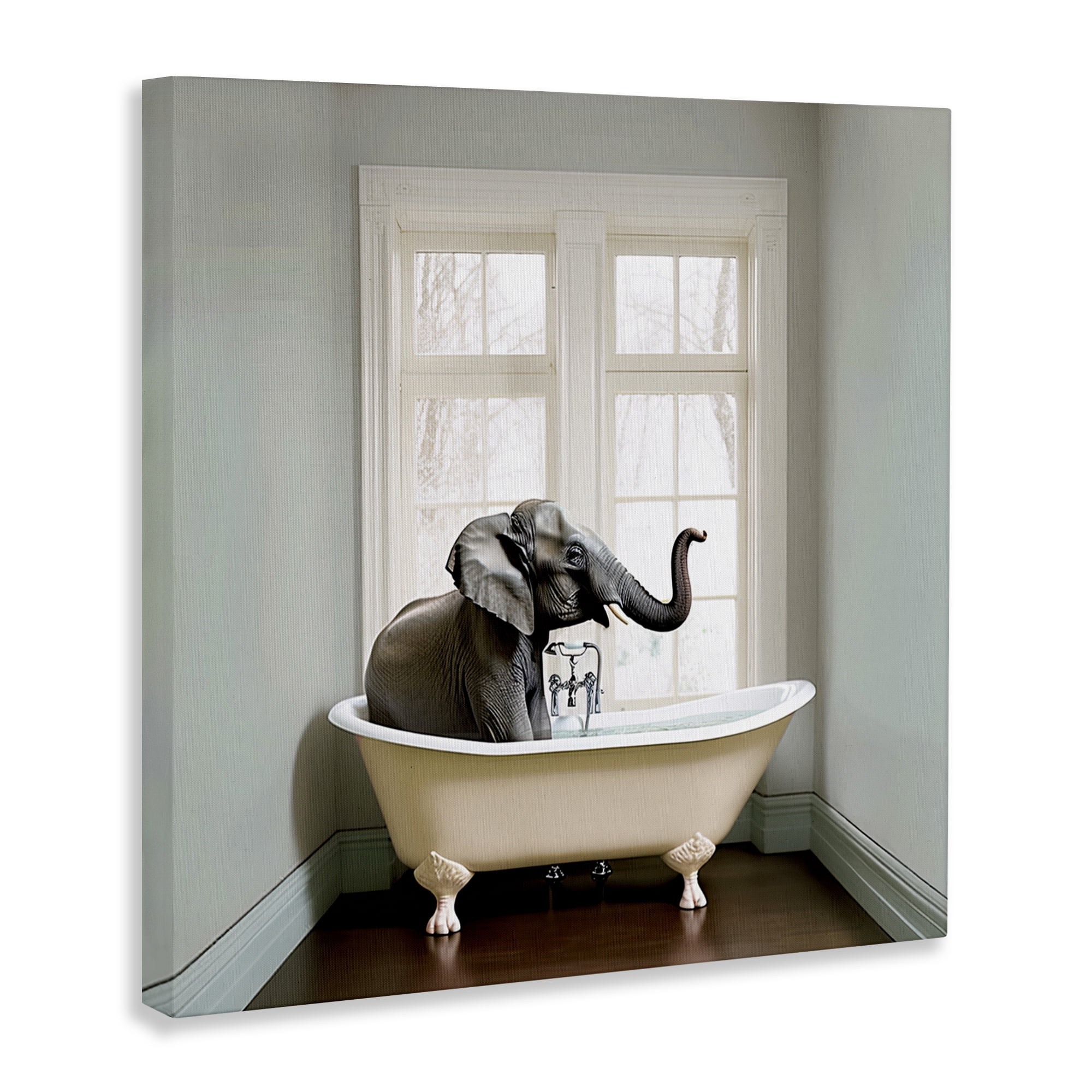 Minimal Elephant Bathtime Canvas Wall Art, design by Sasha
