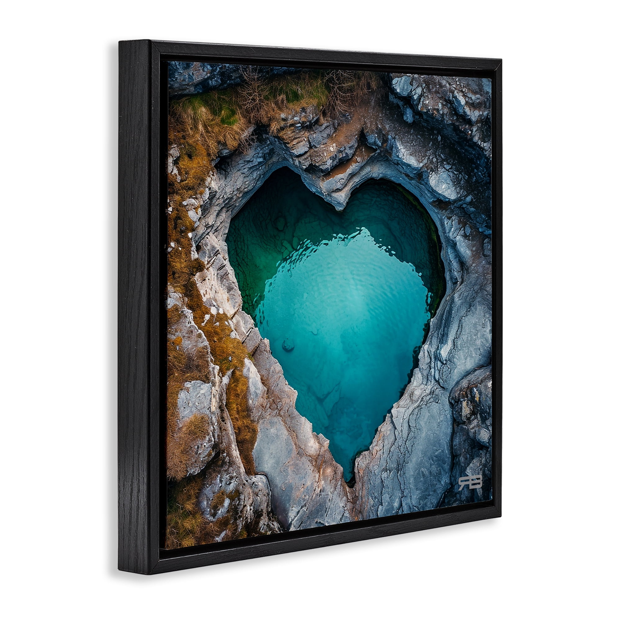 Stupell Industries Heart Shaped Natural Pool Landscape & Nature Painting Black Floater Framed Canvas Art Print Wall Art, 25 x 25