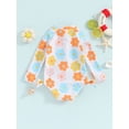 thumbnail image 3 of Bagilaanoe Toddler Baby Girl One-Piece Swimsuit Flower Print Long Sleeve Zipper Rashguard Swimwear 6M 9M 12M 18M 24M 3T Kids Ruffle Bathing Suit, 3 of 8