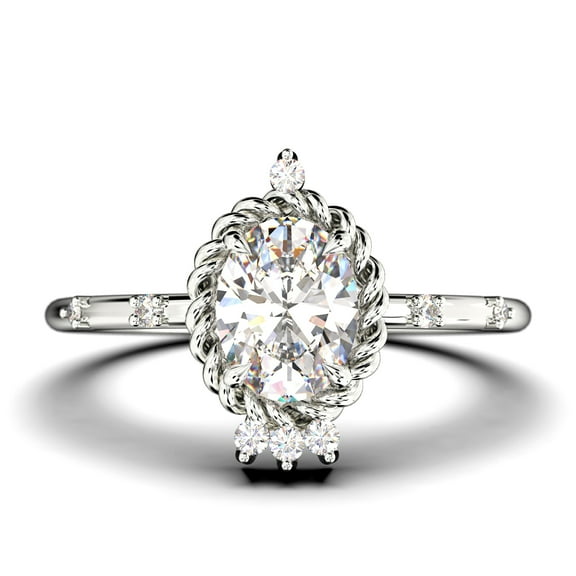 Dazzling Art nouvea 1.50 Carat Oval Cut Diamond Moissanite Engagement Ring, Wedding Ring in 925 Sterling Silver With 18k White Gold Plating, Valentines Gift For Her, Vintage Look Compass Ring