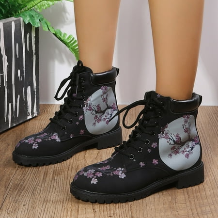 

Akiihool Winter Boots for Women Women s Low Wedges Ankle Boots Stacked Mid Heel Booties (Black 7.5)