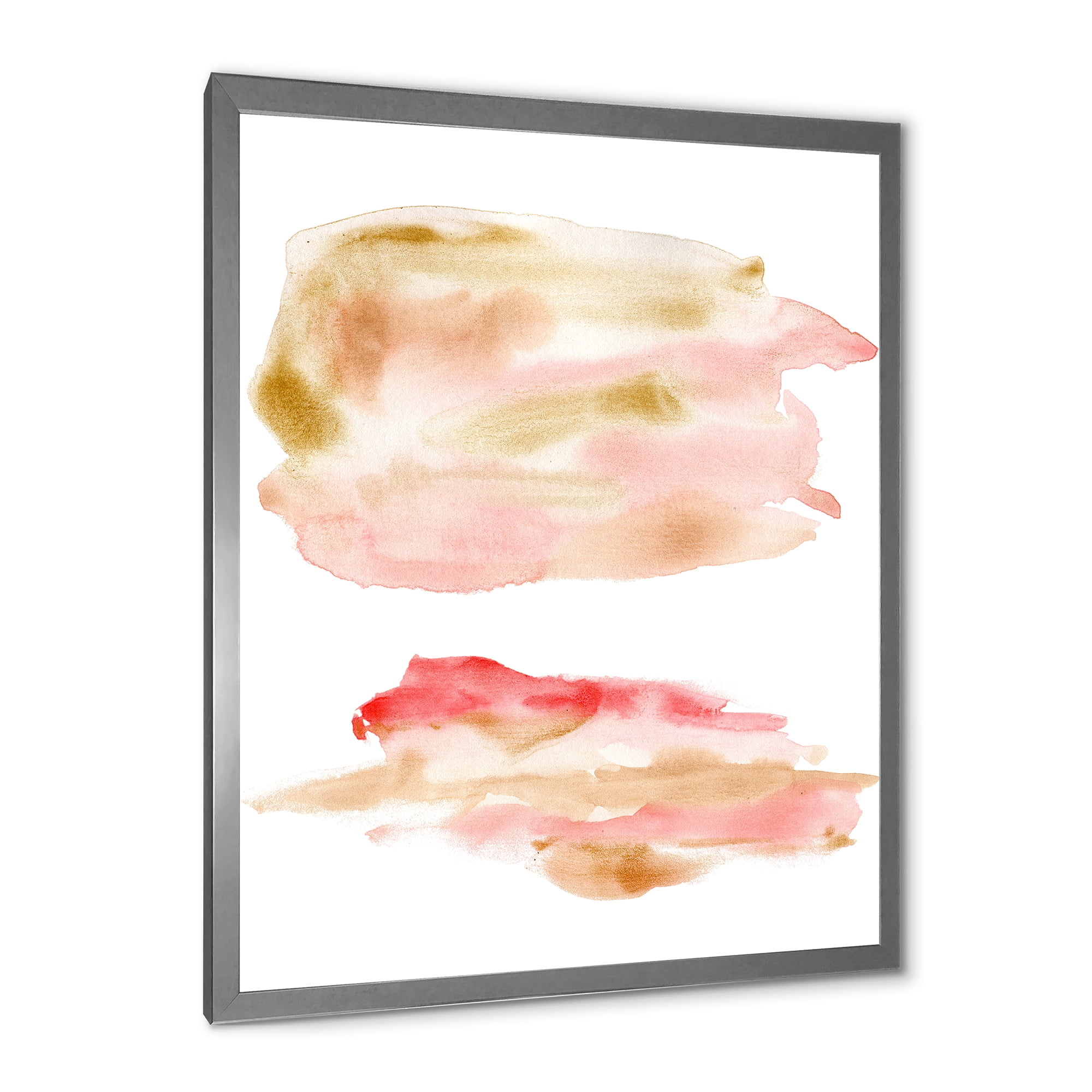 Designart 'Abstract Clouds Set With Pink Gold Beige and Red' Modern Framed Art Print