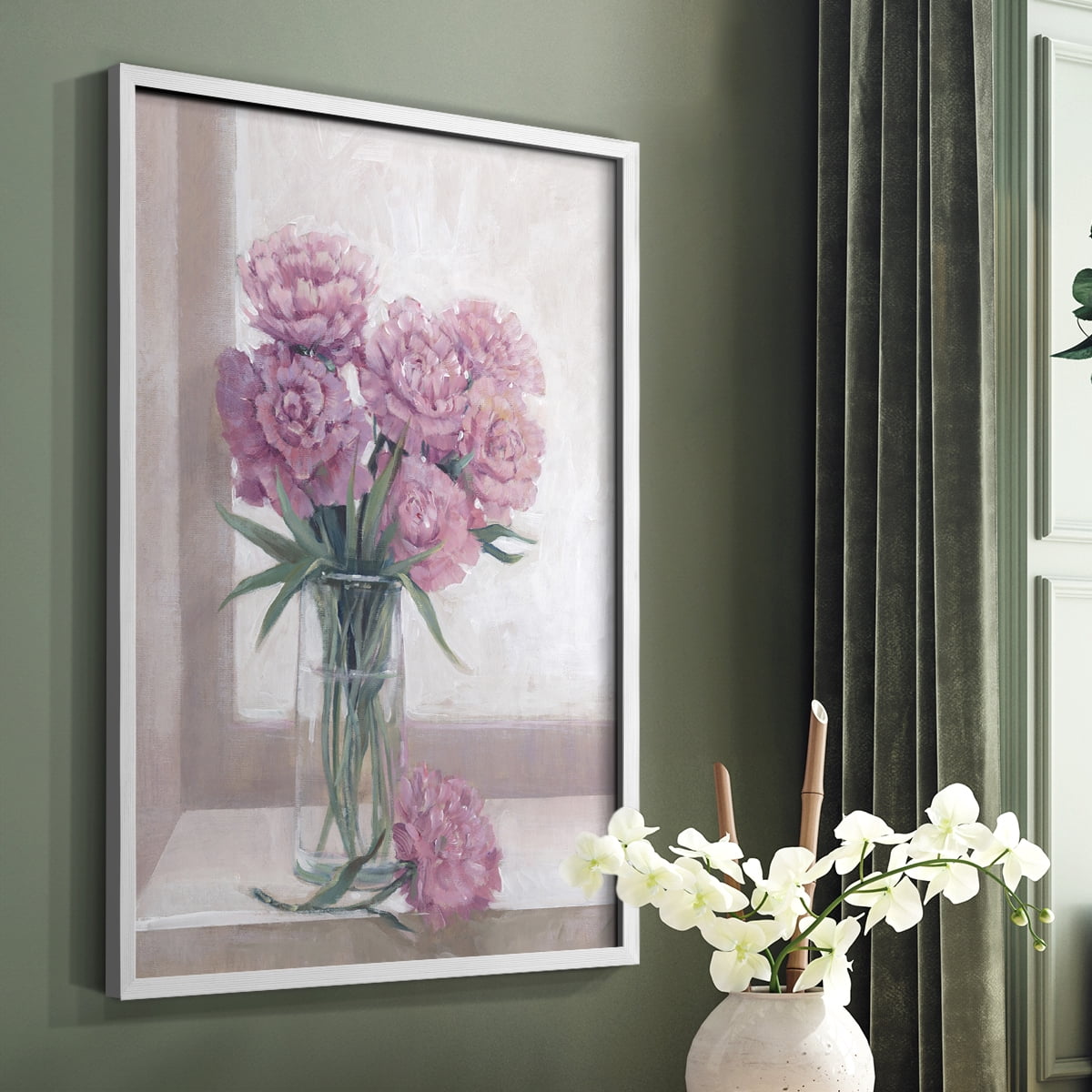 Windowsill Floral II Framed Print - Solid Wood in Single Picture Frame Solid Wood 2 Framed Print