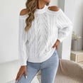 thumbnail image 2 of Fewfanhot Womens Sweaters Oversized Cable Knit Sweater Off Shoulder, Solid Color Crew Neck Sweater, 2 of 8