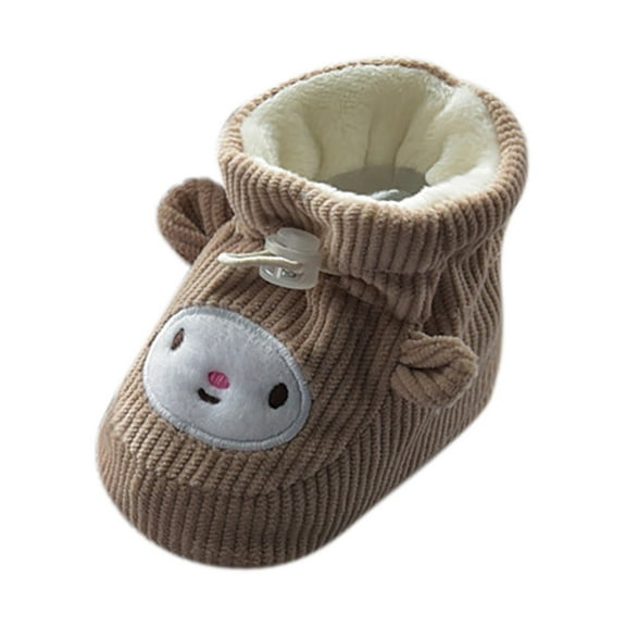 Baby Boots Children Floor Cotton Plus Velvet Thick Warm Soft Soles Cute Shoes For Boys Girls Size 12-18 Months