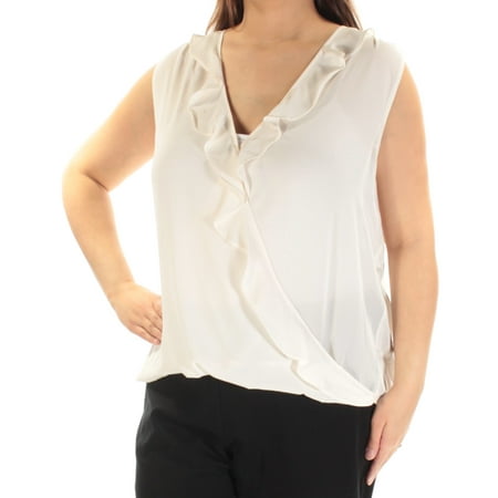 Ruffle Neck Wrap - INC Womens Ivory Ruffled Sleeveless V Neck Faux Wrap Top Size: XL