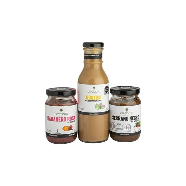 3 pack salsa y aderezo Arrebato ( Habanero Rosa, Serrano Negro y Rústico ) Arrebato 3 pack salsa y aderezo Arrebato ( Habanero Rosa, Serrano Negro y Rústico )