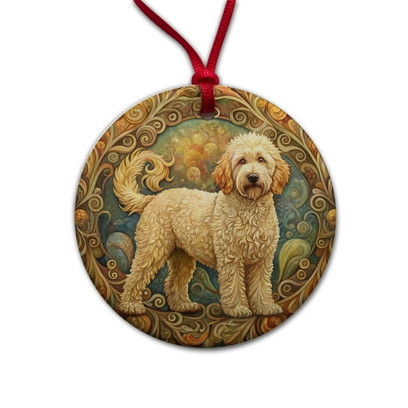 Goldendoodle Dog Art Nouveau Christmas Tree Holiday Round Ceramic Ornament