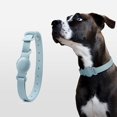 thumbnail image 1 of (Azul, S/400 mm) Collar de cuero para mascotas integrado con estuche rastreador para accesorios personalizados para perros/gatos, cubierta protectora impermeable perdida, 1 of 5