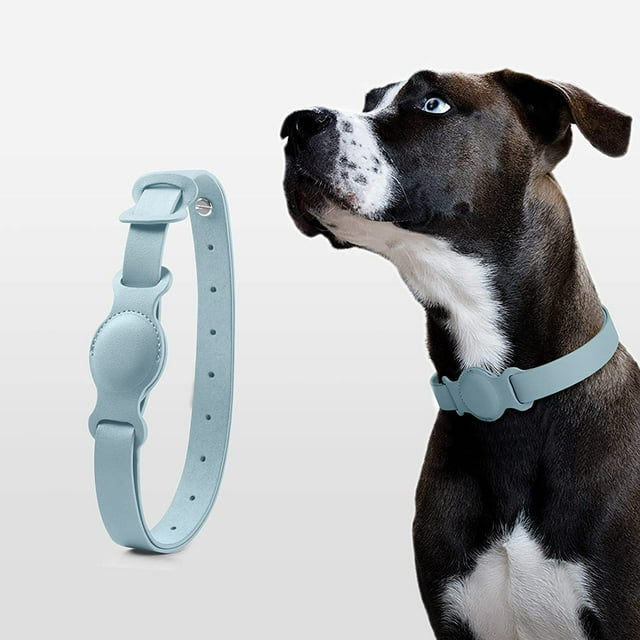 (Azul, S/400 mm) Collar de cuero para mascotas integrado con estuche rastreador para accesorios personalizados para perros/gatos, cubierta protectora impermeable perdida