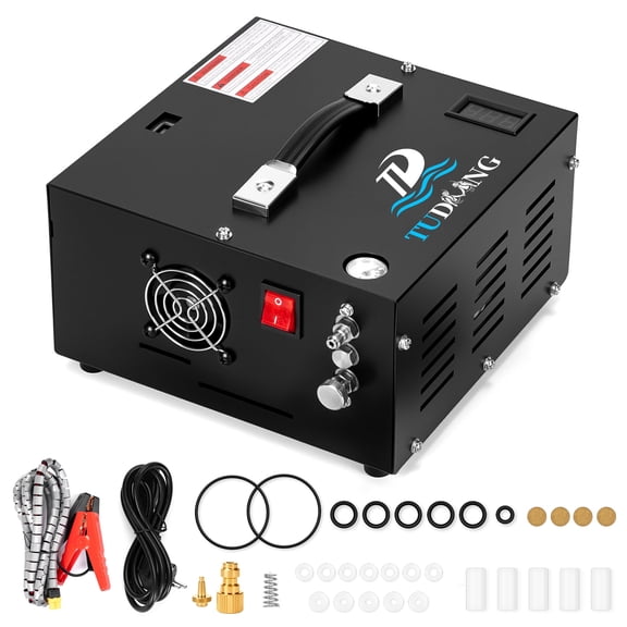 TUDIVING 4500 PSI PCP Air Compressor, Portable 12V DC/110V AC Air Pump with Built-in Converter, Oil-Free for PCP Air Rifles