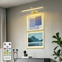 Solhice Wireless Picture Light,Battery Operated Picture Lights for Wall, 16" Remote Dimmable Art Light with Timer for Paintings, 300LM Metal Painting Light for Display, Frame, Portrait, Gallery(Gold)