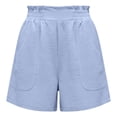 thumbnail image 5 of Linen Shorts for Women Summer Casual Lightweight Elastic High Waist Wide Leg Loose Beach Shorts with Pockets, 5 of 6